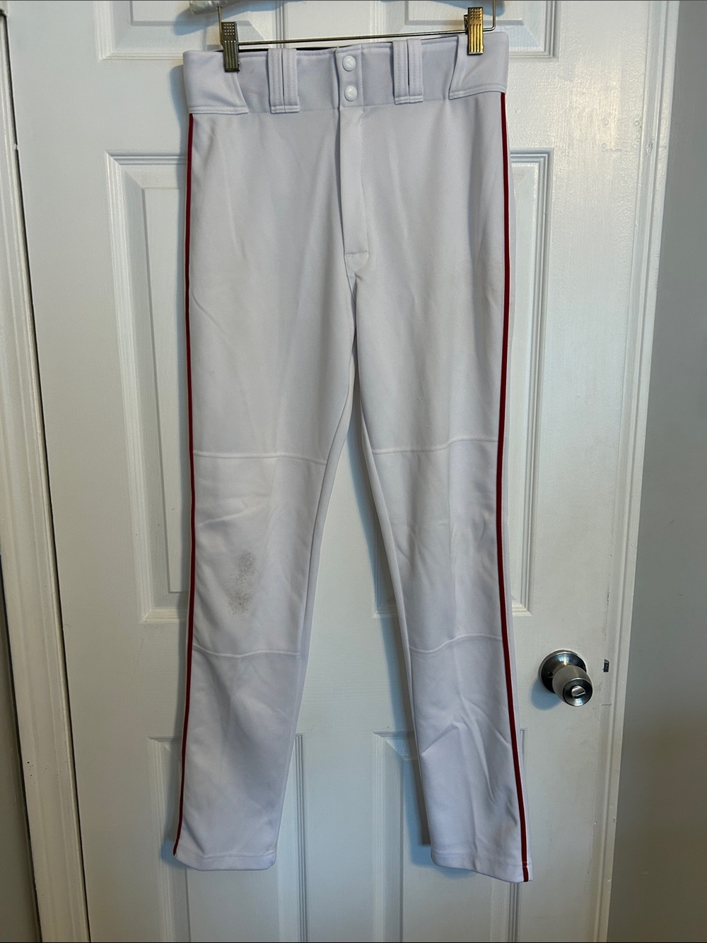 EASTON White with RED PIPING MEN’S BASEBALL Pants - WORN PRACTICE PANTS